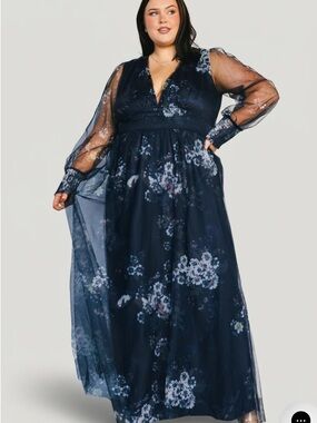 Baltic Born Layla Navy Floral Tulle Maxi Dress 3X NWT Wedding Formal Whimsical